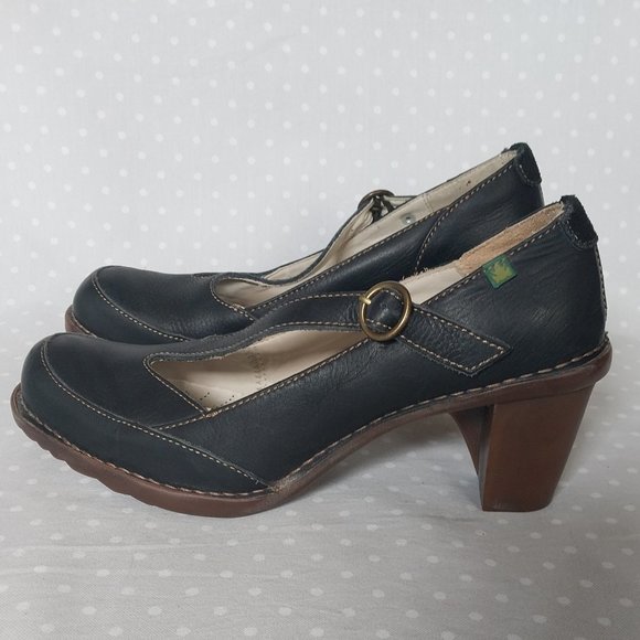 El Naturalista Black Leather Cross Strap Mary Jane Heel NWOB - Picture 3 of 9
